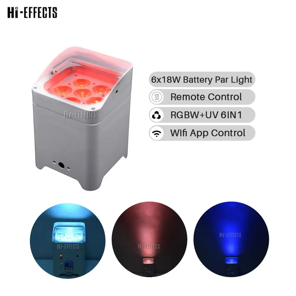 

6pcs Battery Wireless DMX Wifi Remote Led Wedding Uplight 6x18w RGBWAUV 6in1 LED Par DJ Light For Church Party Sstage Light Led