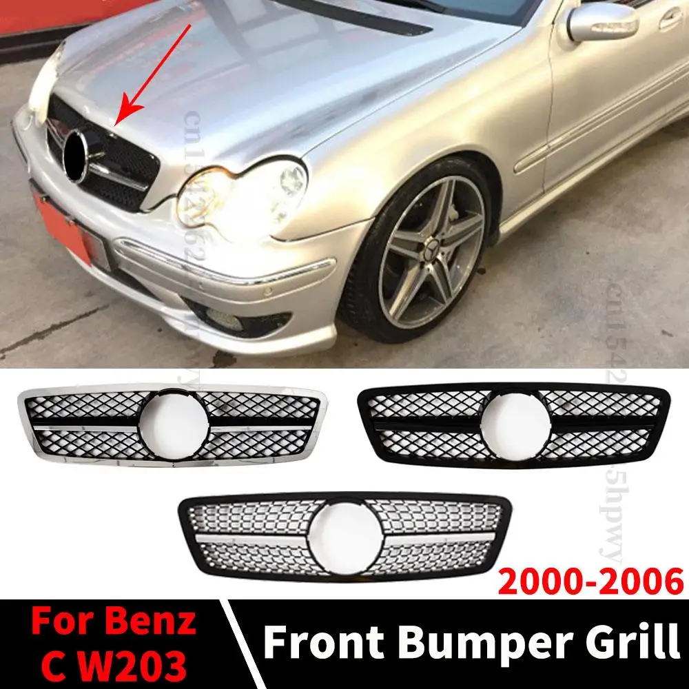 Sport Front Inlet Grille Racing Grill For Mercedes Benz C class W203  2000-2006 200K Tuning Accessories Trim Styling Facelift