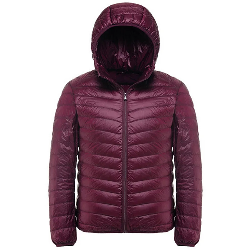 Мужские повседневные теплые куртки, однотонная тонкая дышащая зимняя куртка, Мужская верхняя одежда, легкая парка, плюс размер, XXXL, hombre jaqueta - Цвет: hooded wine red