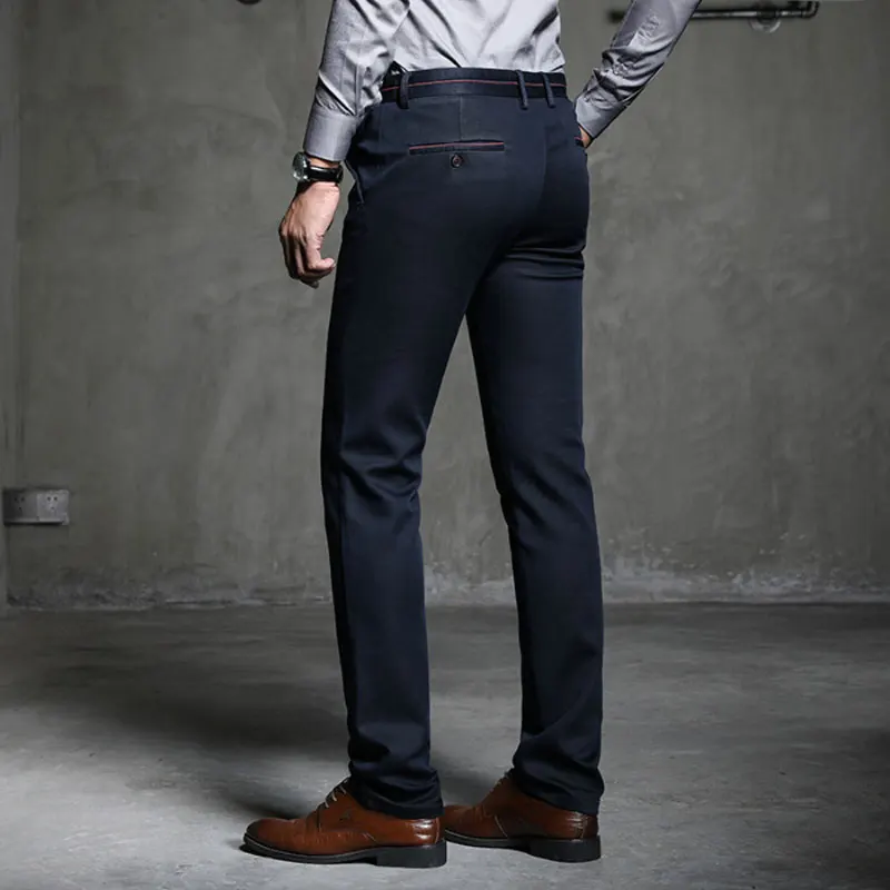 Brand Men's Slim Suit Pants Large Size Fashion Office meeting Business Casual Stretch Comfortable Breathable Black Blue Trousers