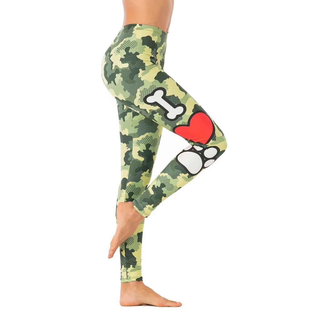 

Brands Women Fashion Legging Camouflage Love Dog Printing leggins sexy Slim legins High Waist punk Leggings Woman Fitness Pants