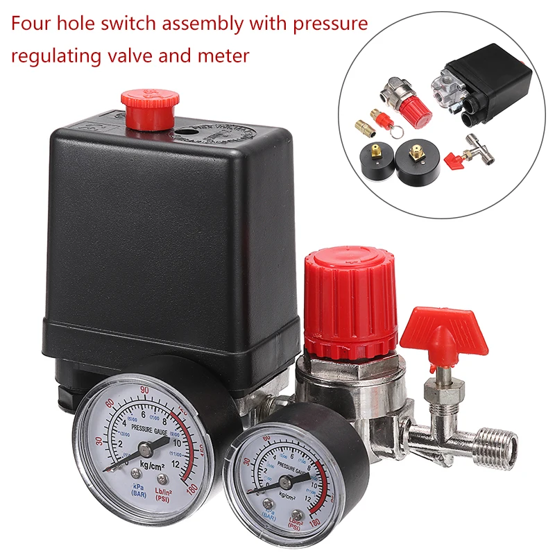 

240V Pump Pressure Air Compressor Control Value Switch Gauge Parts Kit 12Bar Valves Male Thread Gauges Meter 0.5-0.8MPA