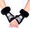 Fashion skull Diamonds Sequins Wool Knitted Mittens Women Winter Warm Elastic Short Plush Touch screen driving Gloves L49L 1