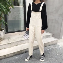 

Women's Denim Jumpsuits Street Korean Preppy Style Wild Loose And Thin Nine Points Casual Pants Pocket Woman Denim Overalls