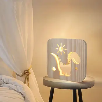 

LED Night Light Pet Shaped Simple Solid Wood Craft Decoration Wooden Lamp USB Table Lamp