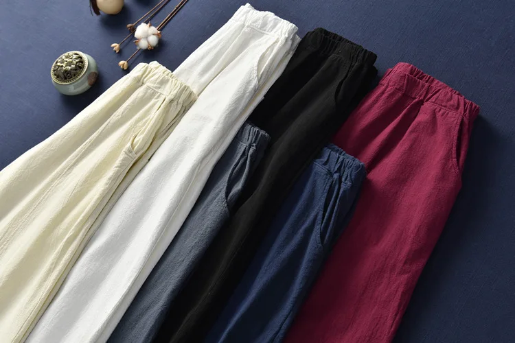 NINI WONDERLAND cotton and linen womens new product National style scrub beautiful womens trousers lantern pants