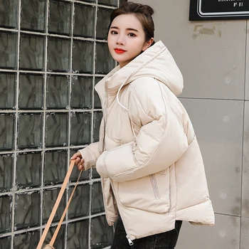 

Korean Style Solid Winter Bubble Jacket For Women Parka 2020 Hooded Stand Collar Plus Size Loose Thick Outwear Female Cold Coat