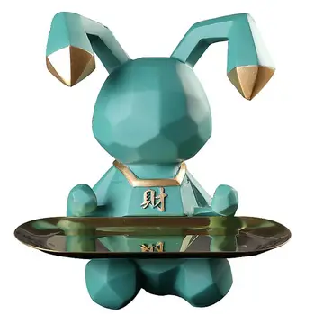 

Home Decor Rabbit Statue Sculpture Table Decoration Miniature Figurine Sundries Storage Tray Modern Living Room Desk Decorations