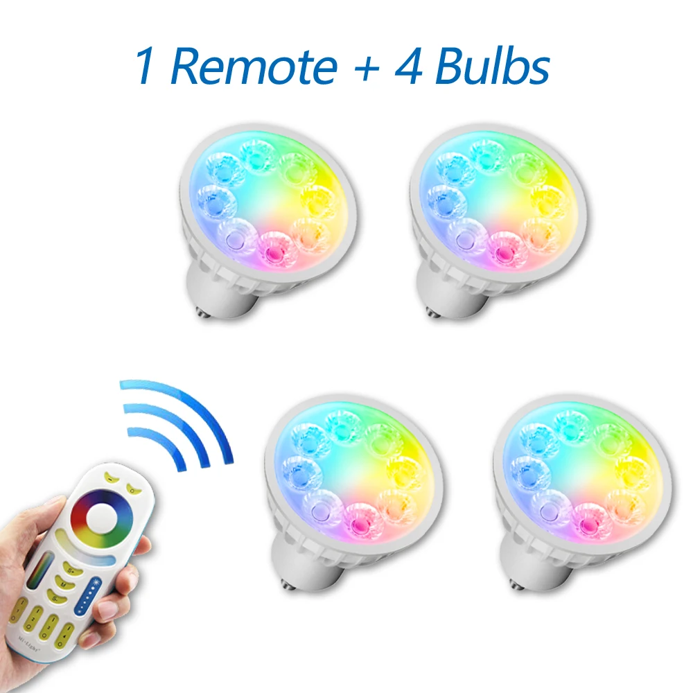 Wi-fi inteligente led spotlight milight pode ser escurecido lâmpada led 4w gu10 rgb + cct (2700-6500k) fut103 2.4g rf controle remoto sem fio