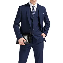 3 pçs azul marinho calças jaqueta colete notch lapela blazer calças padrinhos smoking melhor homem terno para casaco de casamento + calças + gravata + colete