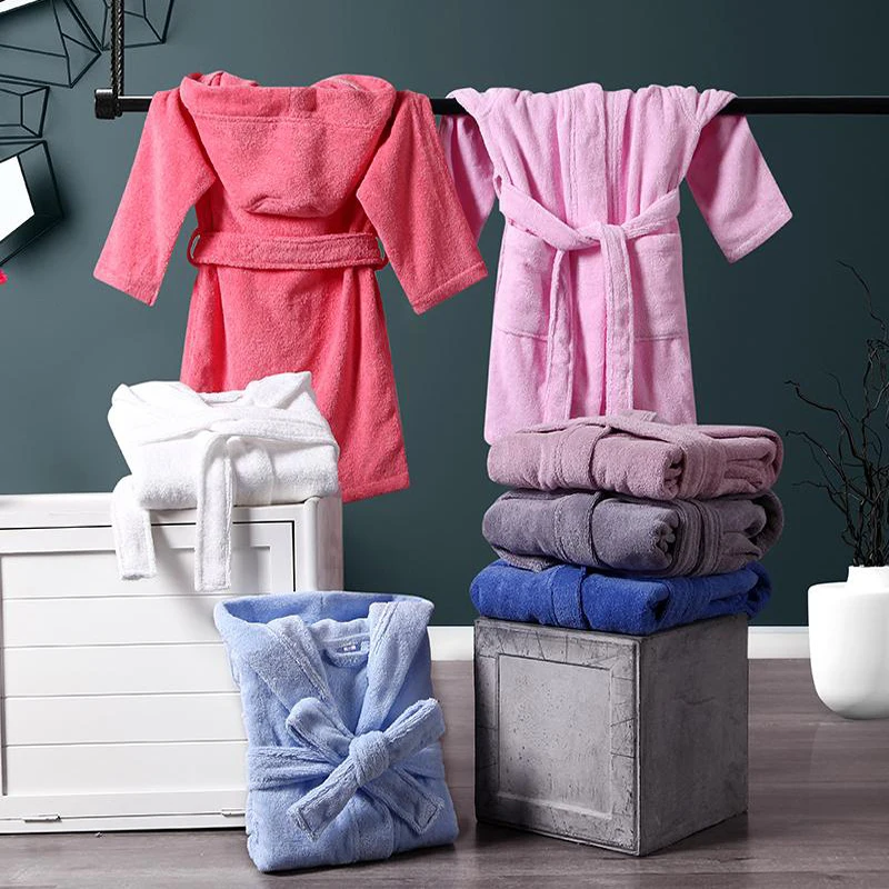 Cotton Toweling Terry Robe Kids Sleepwear Robe Cotton Bathrobe Kids Cartoon Robe Boy&Girls Hooded Winter Warm Bathrobe Soft Sleeprobe Kids Casual Homewear
