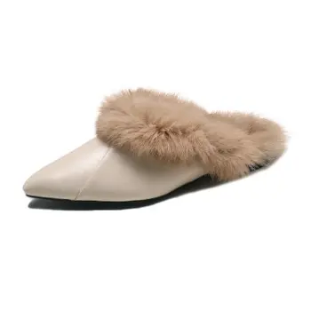 

Hairy Women's Slippers 2020 Fall/Winter New Fashion, Comfortable Warm Baotou Semi-support Large Size Flat Mules