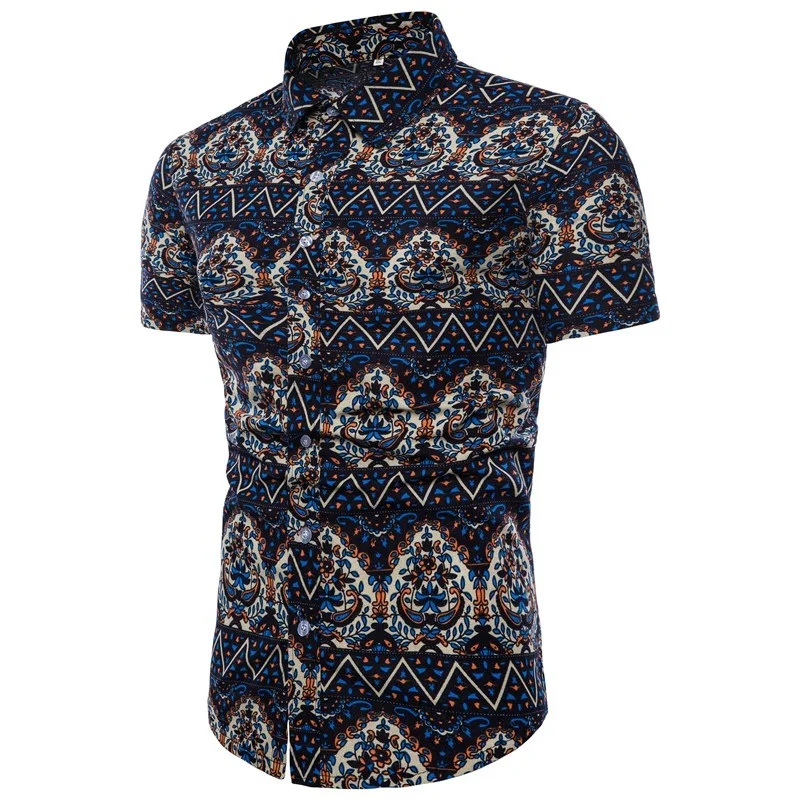 Новая брендовая одежда 2018 Модная рубашка мужская льняное платье рубашки Slim Fit с отложным воротником мужская гавайская рубашка с коротким