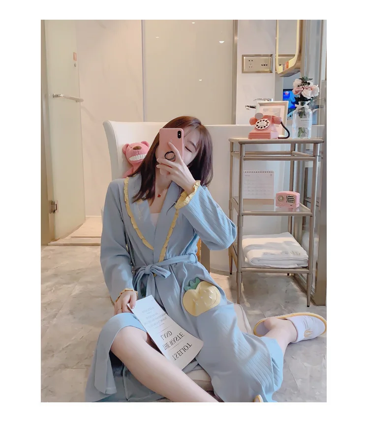 Ночная рубашка для девочек; сезон весна-осень; хлопковая ночная рубашка с длинными рукавами; милая желтая Пижама с фруктами для студентов; тонкая Осенняя длинная пикантная летняя Пижама