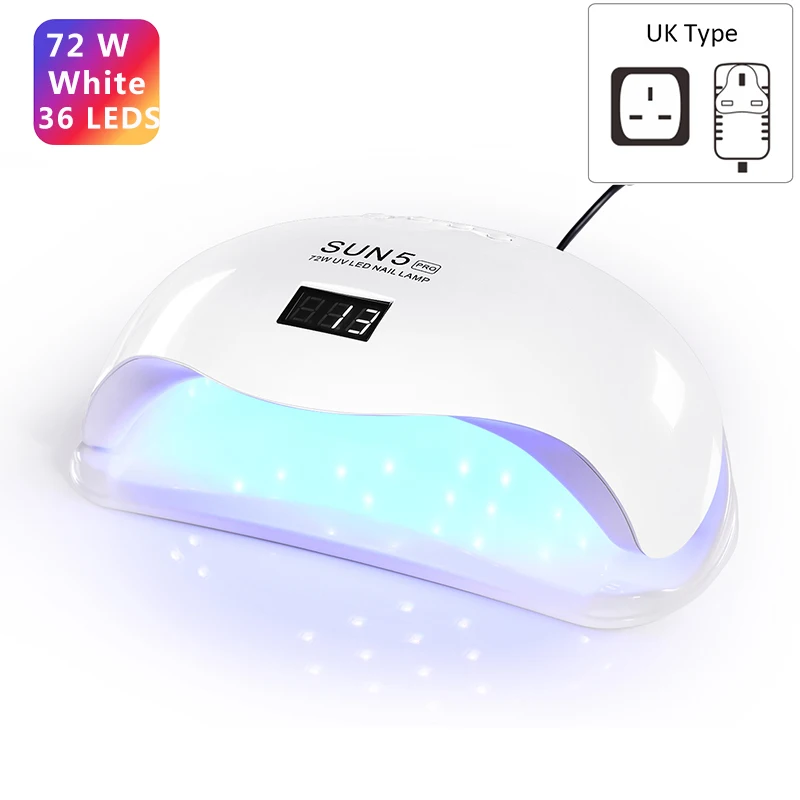 72W White UK Сушилка для ногтей BORN PRETTY UV светодиодный светильник 36 Вт/48 Вт/54 Вт лампа для всех гель-лаков отверждения ЖК-дисплей машина сушки лампа Маникюрный Инструмент - Цвет: 72W White UK
