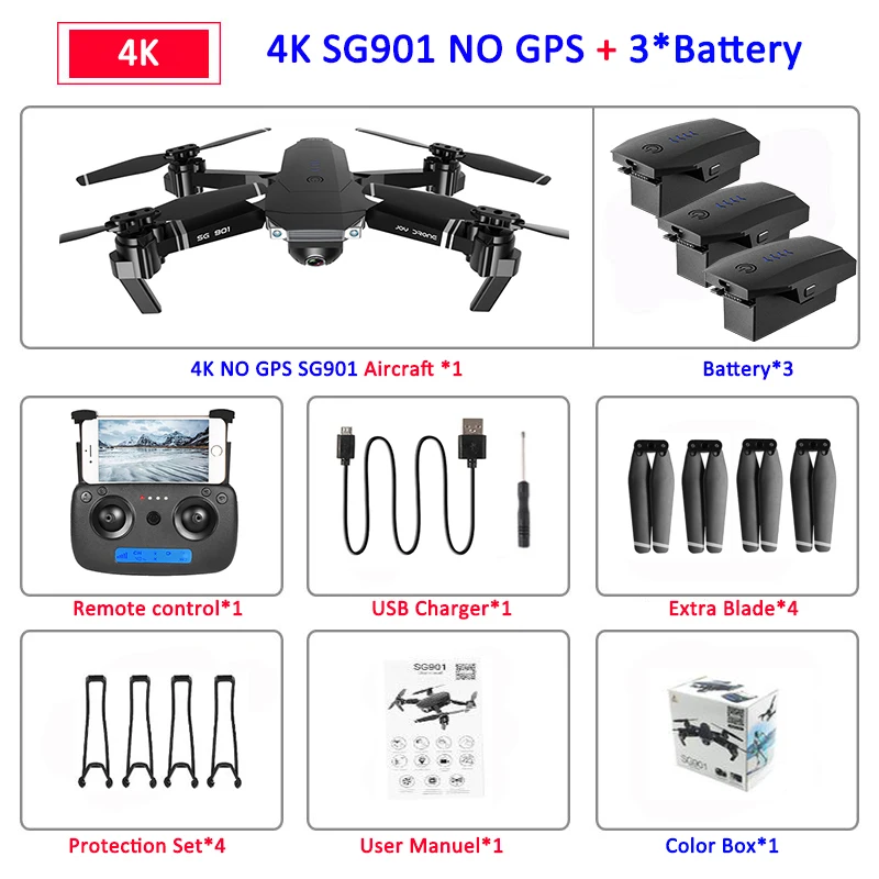 SG907 gps Дрон с камерой 4K 5G Wifi RC Квадрокоптер оптический поток складной мини Дрон 1080P HD камера Дрон VS E520S E58 XS812 - Цвет: SG901 4K 3B BOX