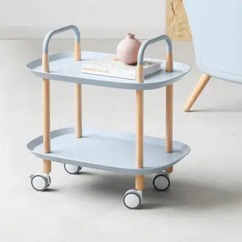 

Nordic Storage Rack Small Coffee Table Shelf Rack Mobile Sofa Side Living Room Mini Danish Bedside Trolley
