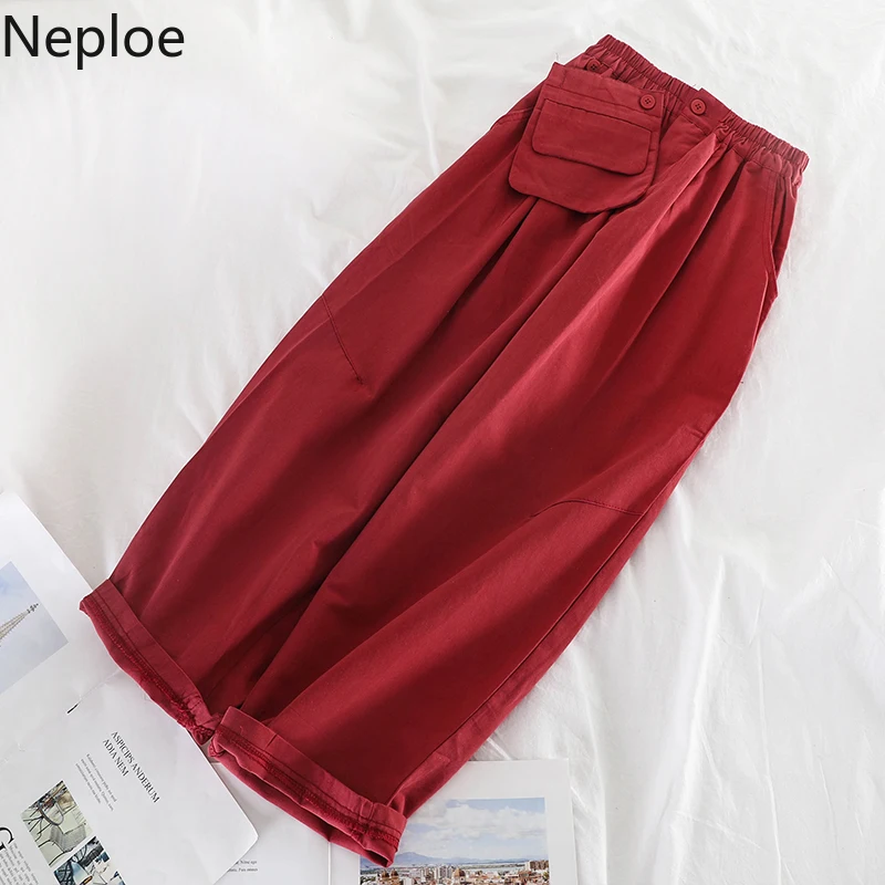 Neploe корейские модные шаровары женские Harajuku уличная карго Брюки женские с высокой талией однотонные брюки Летняя осенняя одежда