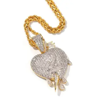 

Zciti Red oil Drip Heart Necklace & Pendant With Rope Chain Gold Silver Color Cubic Zircon men Women hip hop Jewelry Gift