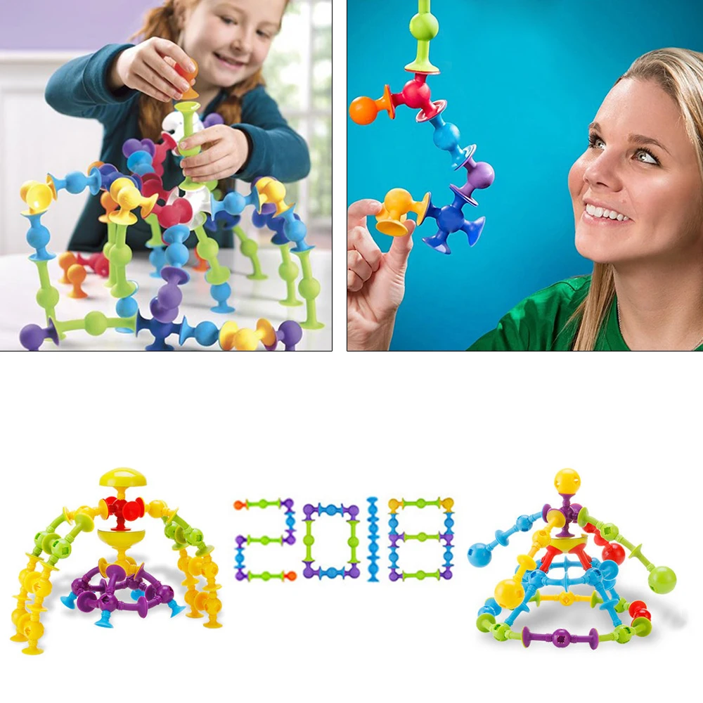 Skup 33 72PCS DIY silikonowe klocki konstruktor montowane z przyssawkami śmieszne klocki magnetyczne zabawki edukacyjne dla dzieci
