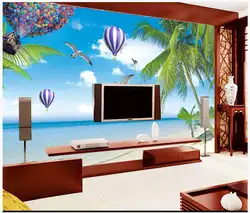 Пользовательские Настенные обои 3 d потолочные фрески обои Средиземное море дерево воздушный шар на пляж росписи гостиной фон стены обои Home