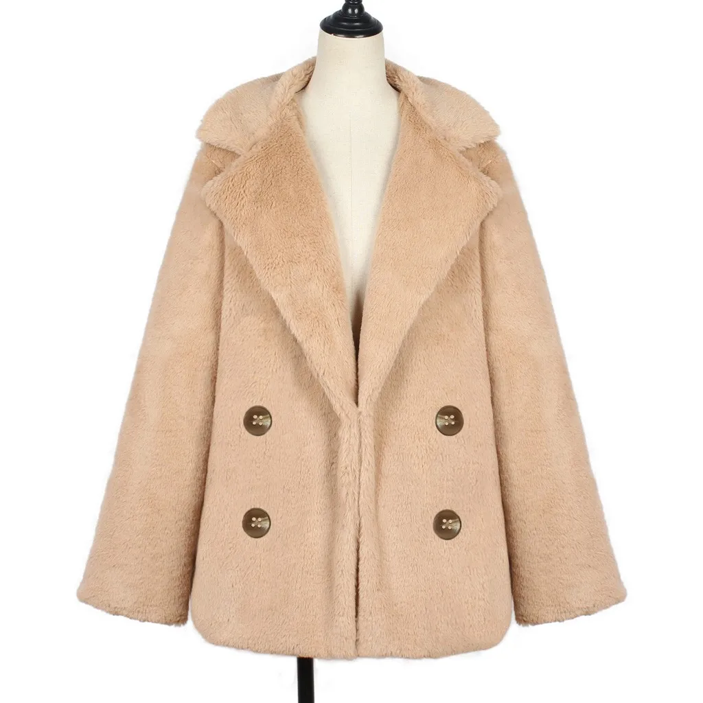 Осеннее зимнее женское пальто повседневное свободное одноцветное длинное плюшевое пальто женское винтажное размера плюс толстые куртки из искусственного меха пальто белое#3