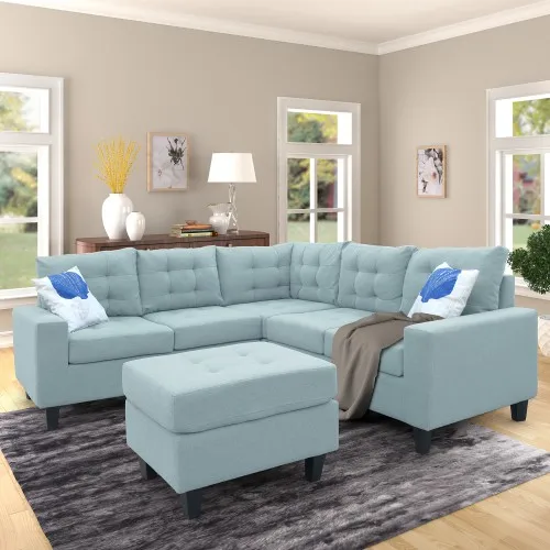 

Modern Symmetrical L Shaped Corner Sectional Sofa With Ottoman Removable Cushion Location Seat 2 Toss Pillows #3
