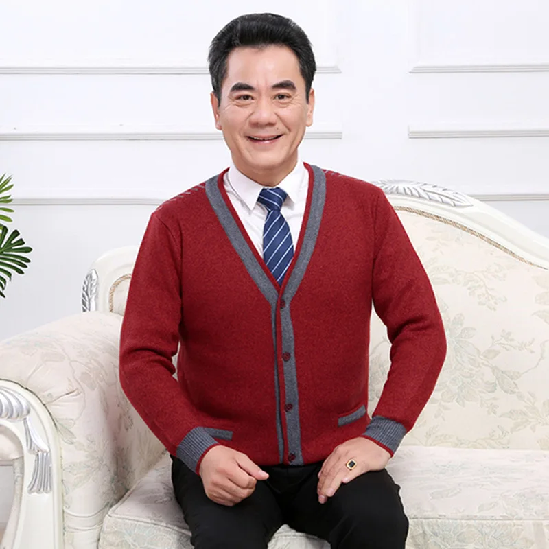 

Autumn And Winter New Style V-neck Woollen Sweater Daddy Clothes Coat Wool Base Shirt MEN'S Sweater Middle-aged Knitted Cardigan