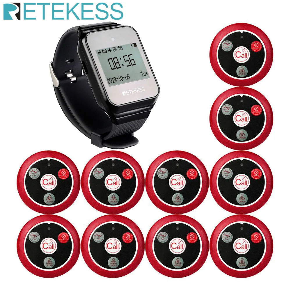 

Retekess Hookah Restaurant Wireless Waiter Pager System TD108 Watch Receiver+10 T117 Call Button For Customer Service