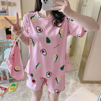 

2020 Short-Sleeved Cartoon Pajamas Round Neck Summer Women 's Pyjamas Sweet Cute Casual Thin Household Clothing