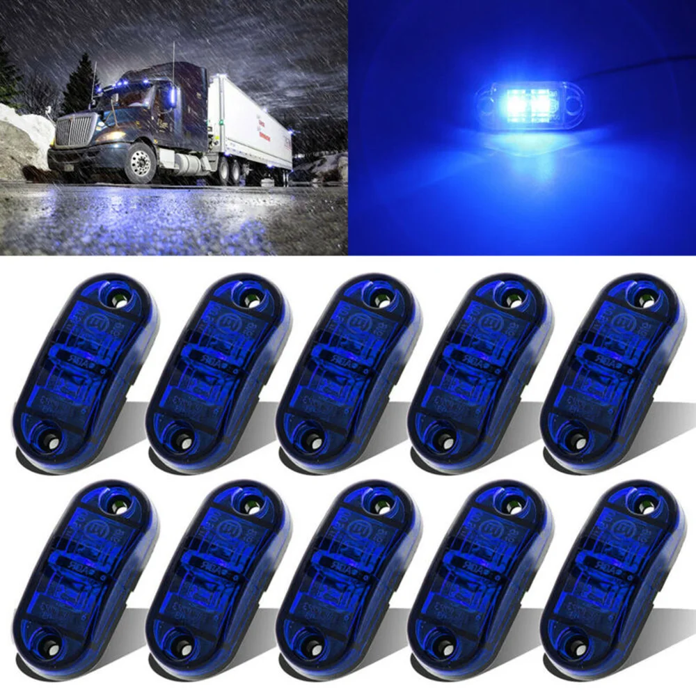 10 Pc Blue LED Side Marker Light Camping Trailer Truck Lamp Waterproof 12V 24V Auto Side Marker