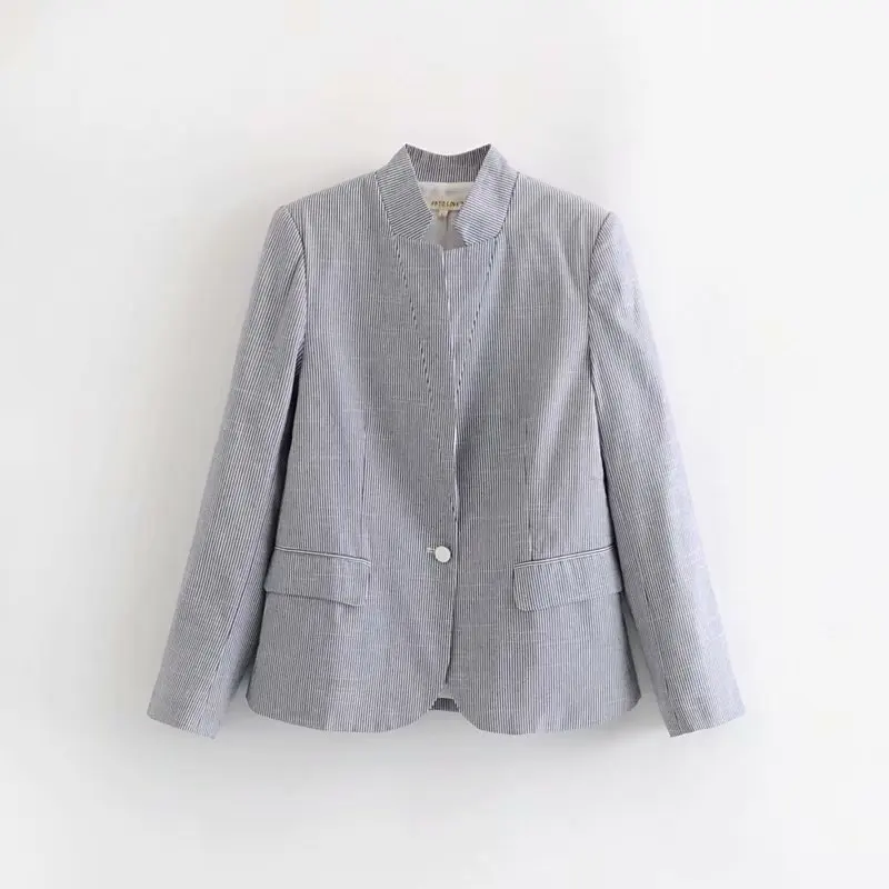 

2018 Western Style Stripes One-Button Casual Suit Jacket Women's A395