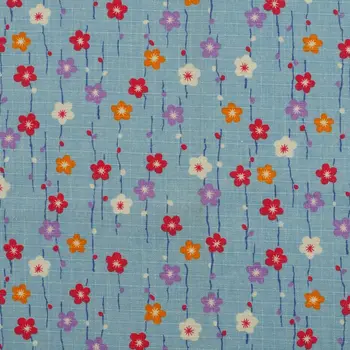 

Ripstop Cotton Linen Fabric for sewing pathwork, bedding, hadmaking, Sakura on blue background (width=140cm)