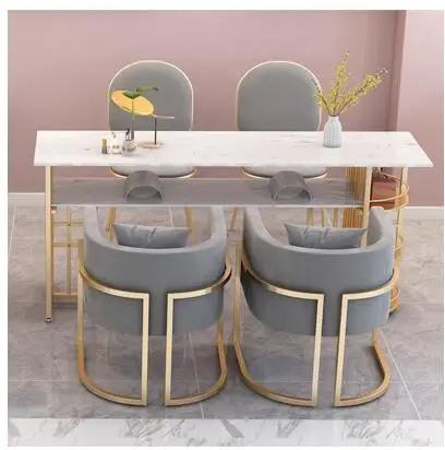 US $400.00 Online celebrity marble nail art table and chair set combination simple nail shop dressing table European iron art