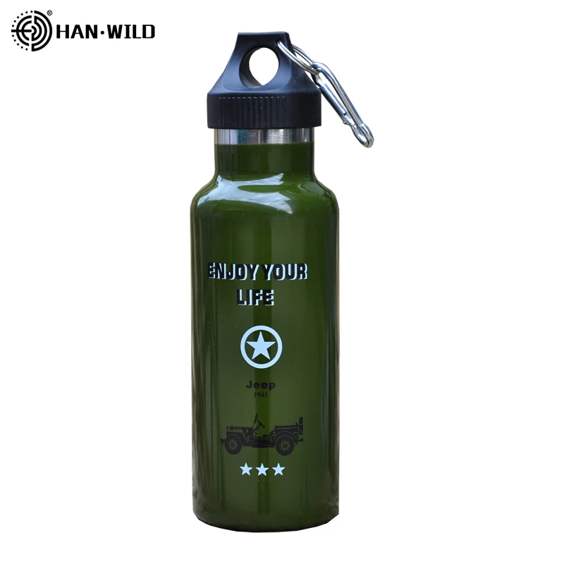 HAN WILD 600 мл Термос изолированный портативный бутылка для воды из нержавеющей стали спортивные бутылки вакуумные фляги военные вакуумные бутылки для воды - Цвет: 550ml