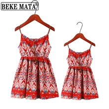 

Mommy And Me Clothes Summer Bohemia Style Mom And Daughter Dress Sleeveless Family Look Mother Daughter Matching Beach Dresses