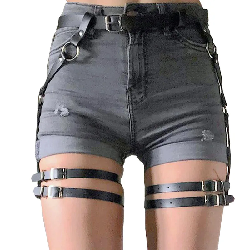 Sexy Harajuku Adjustable Leather Harness For Women Gothic Garter Belt Leg Ring Stocking Suspenders Straps Bondage Waist Belt