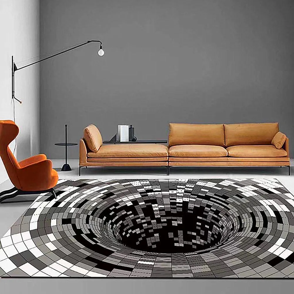 

Carpet Living Room Luxury White Black Floor Mat Non-slip Bedroom Geometric Illusion Alfombra Office Coffee Table Rugs