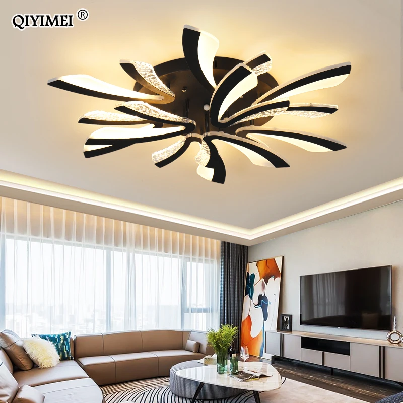 LED Ceiling Chandelier Modern Lights For Living Room Bedroom Dining Study Room White Black Body AC90-260V