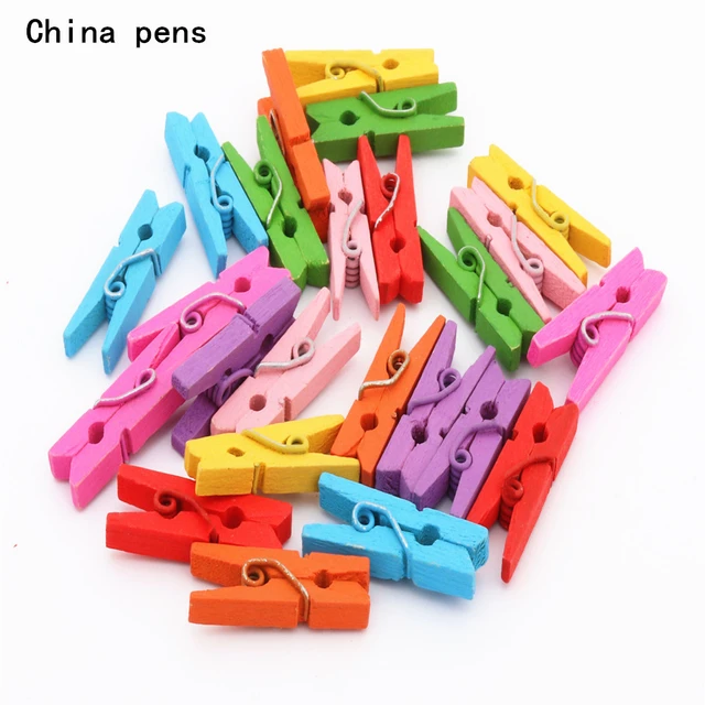 50 PCS 25mm Quality Mini Spring Wood Clips Clothes Photo Paper Peg