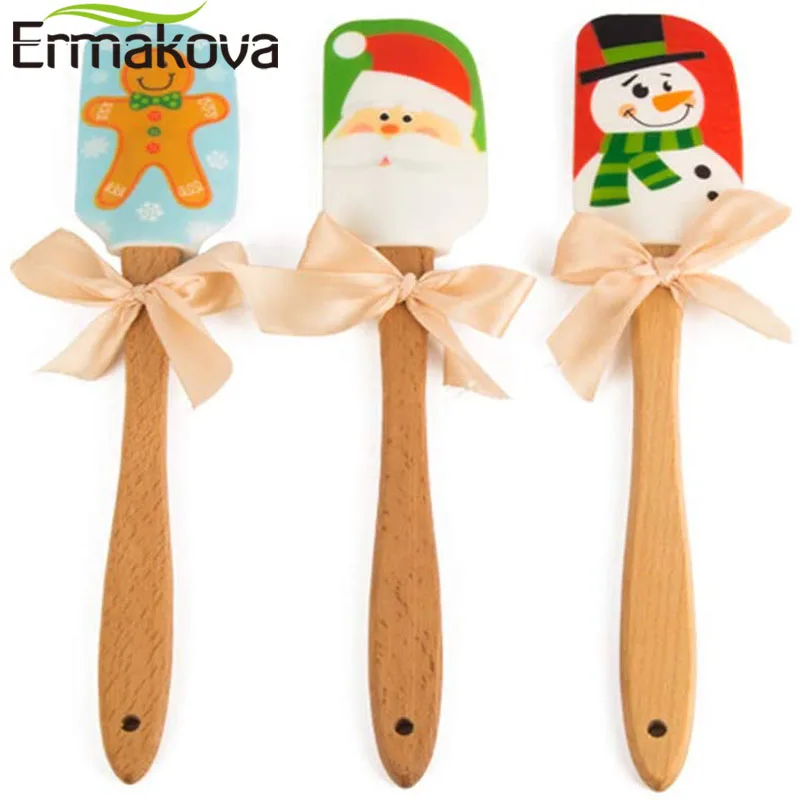 ERMAKOVA Christmas Silicone Spatula Santa Spatula Snow Man Spatula Mixing Batter Scraper Cream Butter Spatula Baking tools