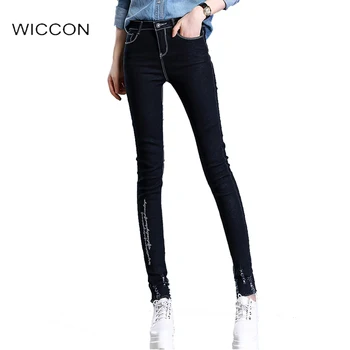 

Embroidery Letters jeans Women Sexy Pencil pants High Waist Denim Pants Female Slim Skinny Trousers Jeans rough selvedge casual
