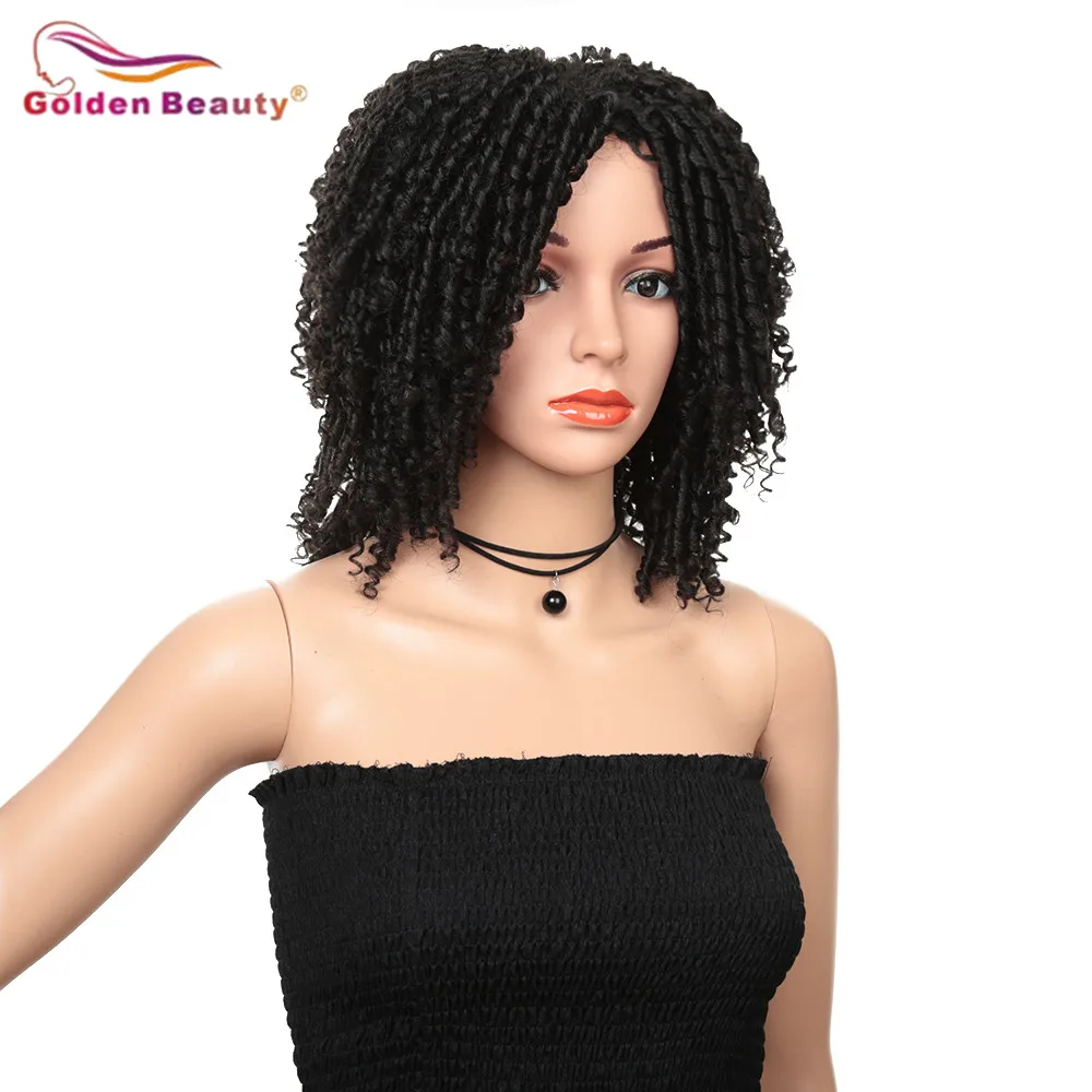 14 дюймов короткие парики для черных женщин синтетические дредлоки волос парик Омбре черный жук крючком косы парики термостойкие золотые красоты