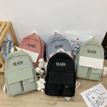 

2020 Canvas Backpack Kids School Bags For Teenage Girls Travel Bagpack Women Laptop Backbags With Doll Pendant Mochila Escolar