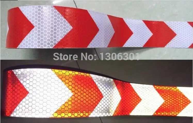 1 м длинная самоклеящаяся ПВХ Светоотражающая Лента безопасности дорожного движения Строительная площадка светоотражающий знак - Цвет: 5cm white red arrow