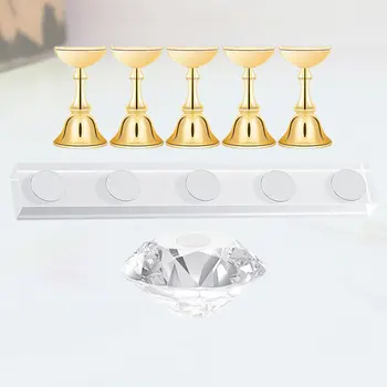 

7Pcs Nail Checkerboard Acrylic Bracket Display Stand Practice Nail Support Crystal Base Nail Holder Practice Rack (Golden)