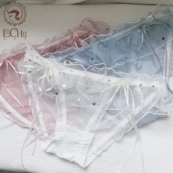 

Japanese Gauze Briefs Women Princesse Breifs Lovely Bow Panties Solid Ruffles Underwear Breathable Transparent 2020Free Shipping