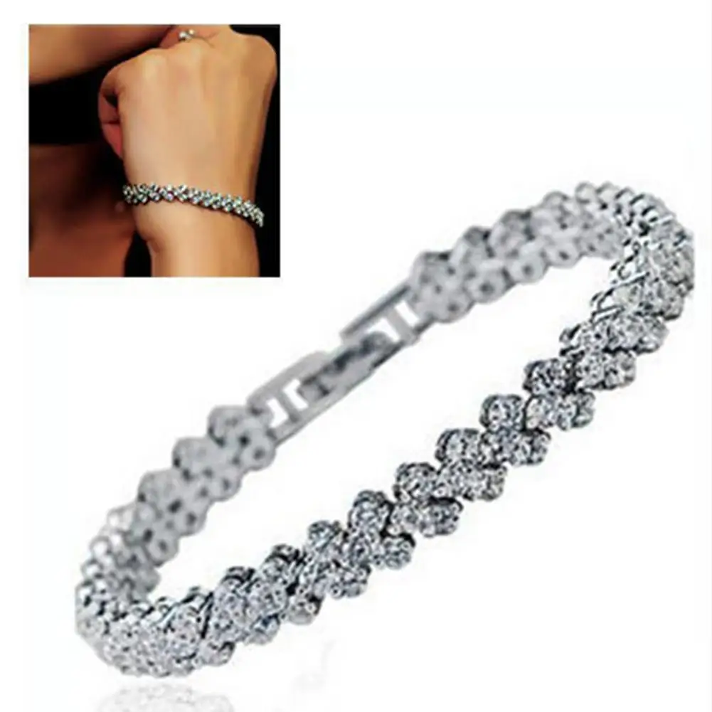 925 Silver Shiny Cubic Zirconia Tennis Bracelet Bangle For Women Wedding Fashion Jewelry Wholesale Birthday pink gold