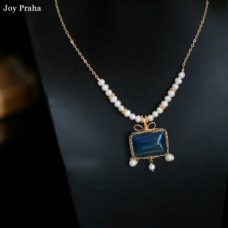 

Freshwater pearl natural stone woven necklace / Ancient style clavicle chain / wholesale dropshipping