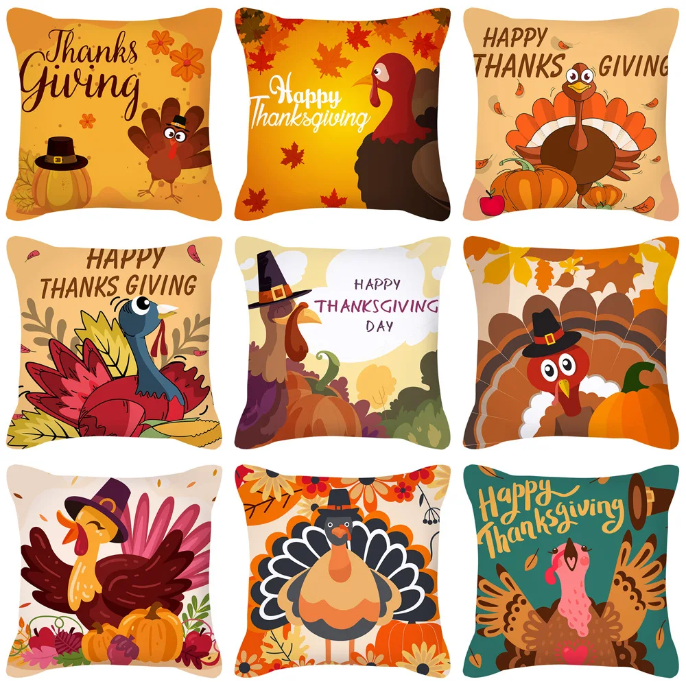 Thanksgiving Turkey Cushion Cover Autumn Farmhouse Decor Pillow Cover 45x45cm Funny Polyester Pillowcase for Fall Festival Party halloween thanksgiving pumpkin soft throwing pillowcase polyester farmhouse cushion cover home decoration sofa car